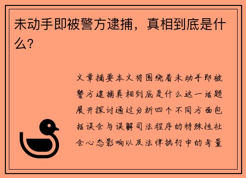 未动手即被警方逮捕，真相到底是什么？